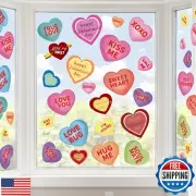 AKEROCK Valentines Day Window Clings, Colorful Heart Shaped Reusable Static W