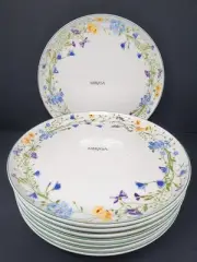 Set Of 8 Dinner Plates Mikasa Quinn White Bone China Wildflowers Floral 11" New
