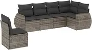 vidaXL Garden Sofa Set - 6 Piece Grey Poly Rattan Modular Lounge with Cushions for Outdoor Patio, Terrace, Backyard
