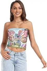 [RPLIFE] Cute Rabbits Easter Eggs Tube Top Strapless Tops Women, Sheer Tube Tops, Sexy Tube Tops (S)