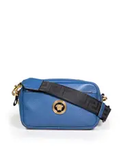 Blue Leather Grained Crossbody Bag
