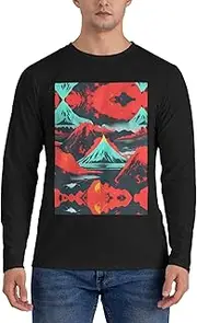 [GaxfjRu] Volcano Bloom Print Casual Crewneck Lightweight Sweater Men's Long Sleeve Shirts, Sizes S-3X