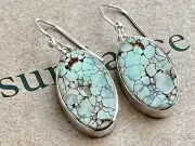 NEW $198 Sundance Pale Aqua Turquoise Sterling Silver Handmade Oval Earrings