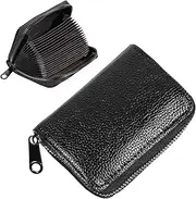 [YQQYG] 1 PCS Women Card Holder, Black Leather Card Wallet, Slim Credit Card Holder with Zipper, Accordion Wallet Card Case Wallet, Card Pouch for Card Credit Organizer