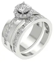 Halo Engagement Bridal Ring Set VS1 F 2.40 Ct Lab Grown Diamond 14K White Gold