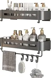 AMZYYDS shower caddy, bathroom storage,bathroom organiser,4 Hooks, 1 hanging pole，No Drilling - Shower Caddy Rack Hanging Wall Mounted for Bathroom Shower Kitchen (gray)