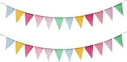 Colorful Pennant Banner, 24pcs Pre-Strung Imitated Burlap Fabric Pastel Rainbow Hanging Flags Bunting Garland for Outside Classroom Party Decorations