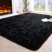 Noahas Fluffy Bedroom Rug Carpet,4x5.3 Feet Shaggy Fuzzy 4x5.3 Feet, Black