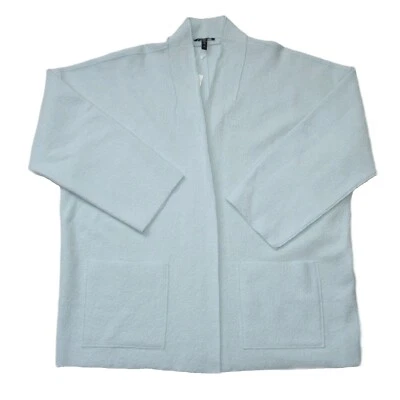 NWT Eileen Fisher High Collar Jacket in Clearwater Boiled Wool Open Front L