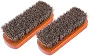 [Clasken] Leather Care Protecting Horsehair Shoe Brushes, Horsehair Shoe Shine Brush, Soft 2Pcs Long Shaft Slotted Boots Leather(Mahogany Medium)