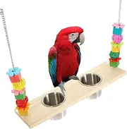 Gatuida Parrot Perch Swing with Food Cup Bird Feeding Dish for Cage Parrot Swing and Water Feeder for Budgies Cockatiels and Birds