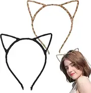 [QttvbTna] Black Cat Leopard Plush Ears, 2 pcs Cat Ears Headband, Black Cat Ear, Leopard Ear Adult, Halloween Parties Cosplay Hairband for Adult Women Kids