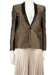 Gold Wool Jacquard Blazer Jacket