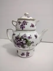 Vtg HAMMERSLEY Victorian Violets Countryside MINI Teapot Creamer Sugar Bowl SET