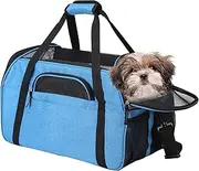 GOOPAWS Soft-Sided Kennel Pet Carrier for Small Dogs, Cats, Puppy, Airline Approved Cat Carriers Dog Carrier Collapsible, Travel Handbag & Car Seat (Turquoise-19in)