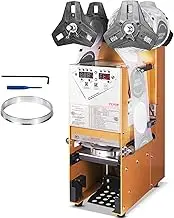 VEVOR Fully Automatic Cup Sealing Machine, 500-650 Cups/H, Cup Sealer Machine for 180 mm Tall & 90/95 mm Cups, Electric Boba Tea Sealer with Digital Control LCD Panel for Bubble Milk Tea Coffee, Gold