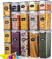 Croch Airtight Food Storage Container Sets - 16pcs BPA Free Plastic Canisters for Kitchen Pantry Organization and Storage Includes Labels and Spoon Set SNG01-16