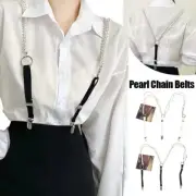 Slim Pearl Chain Suspenders Belts Rhinestone Strap Shirt Decor Clip Women