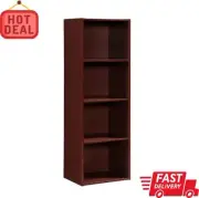 4 Shelf Bookcase Wood Sturdy Closed Back Storage Shelves Slim Bookshelf Case NEW
