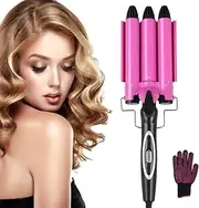 Ten-Tatent Hair Waver,3 Barrel Hair Curler Curling Iron 25mm with 2 Temperature Control 30s Quick Heating for Long or Short Hair Styling, with Heat Resistant Glove(Pink)…