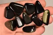 10 *BLACK OBSIDIAN* Tumbled Stones 59.6g GOLD Sheen Self Control Protection