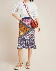 NWT Anthropologie Taylor Flounced Patchwork Knit Midi Skirt, Size Large