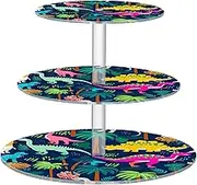 Colorful Dinosaurs Tropical Plants Tea Party Cupcake Stand 3 Tier Round Acrylic Cup Cake Tower Display Snack Holder Serving Trays Candy Table Display Stand Baby Shower