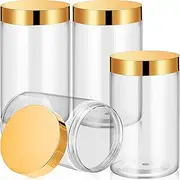 Patelai 4 Pieces Round Clear Wide-mouth Leak Proof Plastic Container Jars with Lids for Travel Storage Makeup Beauty Products Face Creams Oils Salves Ointments DIY Making(12 Ounce,gold)
