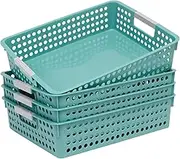 A4 Paper Trays for Classroom with Grip Handles,Book Baskets for Library, Drawers, Office, Home,Desk,Turn in Trays Classroom Plastic Storage Baskets, (4, Green)