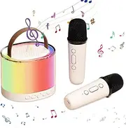 Kids Karaoke Machine, Yakiter Mini Karaoke Machine with 2 Wireless Microphones for Girls Boys, Wireless Karaoke with LED Light Bluetooth Speaker for Home Party Birthday Outdoor (Beige)