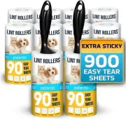 Lint Rollers 2 pcs, 900 Sticky Sheets, Extra 8 Spare Rollers/Hair Remover for