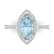 2.38 Marquise Halo Natural Aquamarine Promise Bridal Wedding Ring 14k White Gold