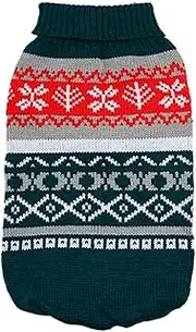Green Nordic Fair Isle Pattern Pet Sweater, Green and Red Holiday Design, Knitted Dog Jumper for Dog and Cat (XL)