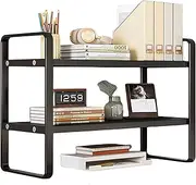 Desktop Organizer, Office Desk Storage Shelf, Desktop Bookcase Wood Bookshelf (C Black)