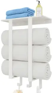 Towel Racks for Bathroom White with Shelf and 3 Hooks Wall Mounted Storage