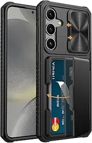 [Vihibii] for Samsung Galaxy S24 Plus Case with Card Holder (4 Cards) & Slide Camera Cover & Kickstand, Shockproof Rugged Hard Back & TPU Soft Edge Wallet Case for Galaxy S24 Plus 5G 6.7" 2024, Black