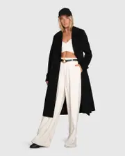 [Belle & Bloom] Front Runner Wool Blend Belted Coat - Black