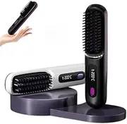 Portable Straightener Brush - GoBrush PRO,Rechargeable Cordless Hair Straightener Comb, Ionic Heated Brush (Black)
