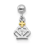 Sterling Silver Mio Memento Rhodium-Plated Gold-Tone Cz Dangle Crown Charm