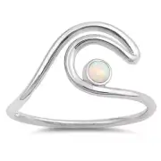 Modern! Double With Round White Opal .925 Sterling Silver Ring