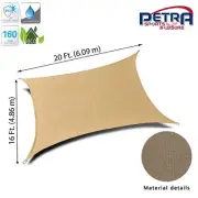 Petra's 20x16 Ft Rectangle Sail Shade, Durable Outdoor Patio Fabric(Desert Sand)