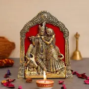 Metal Radha Krishna Idol Statue Wall Hanging for Home and Office Decor