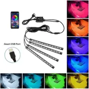 Strip Lights USB Remote Control 4x 48LED RGB Car Interior Footwell LED Music