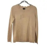 Talbots 100% Pure Merino Wool Long Sleeve Pullover Sweater Camel Tan Scallop PM