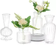 Modern Clear Glass Bud Vase Set: 4Pcs Small Mini Flower Centerpieces Vases Hand