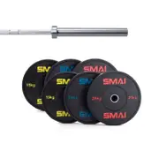 SMAI 135kg HD Bumper Plate Set Inc 15kg Barbell - Black