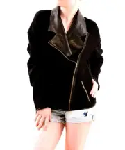 $225 One Teaspoon Real Leather Details Black Biker Oversized Zip Jacket size S