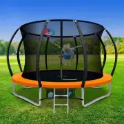 10FT Kids Round Trampoline With Basketball Hoop And Ladder Safety Net Enclosure