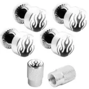 Motorcycle Polished Aluminum License Frame Tag Bolts + Valve Caps - Black Flame