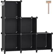 HOXHA 6 Cubes Storage Organizer, Bookcase, Display Shelf with Wooden Mallet, Cabinet Storage for Kids, Adult, Office, Bedroom, Bathroom, Black